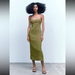 ZARA CUT OUT LINEN BLEND DRESS | NWT